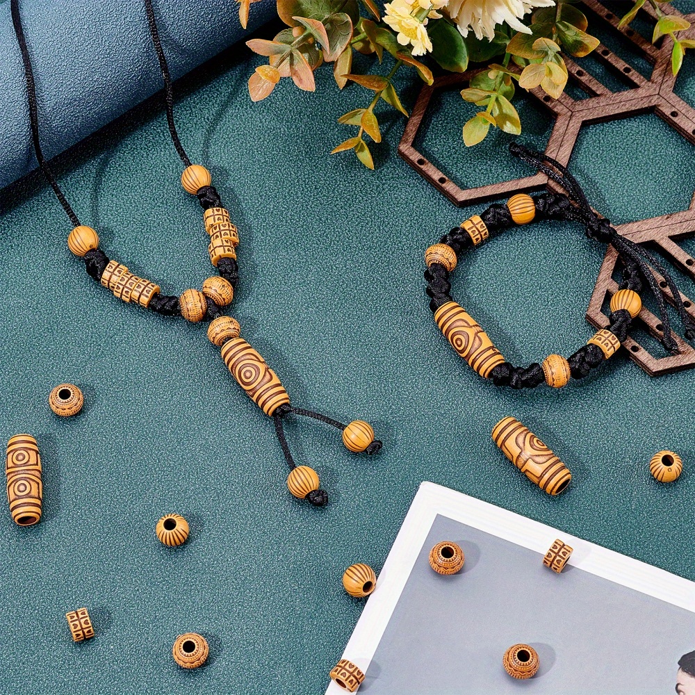 Cheap 80 PCS Wooden macrame beads Barrel Loose Beads large wooden beads  Jewelry Bracelet Making