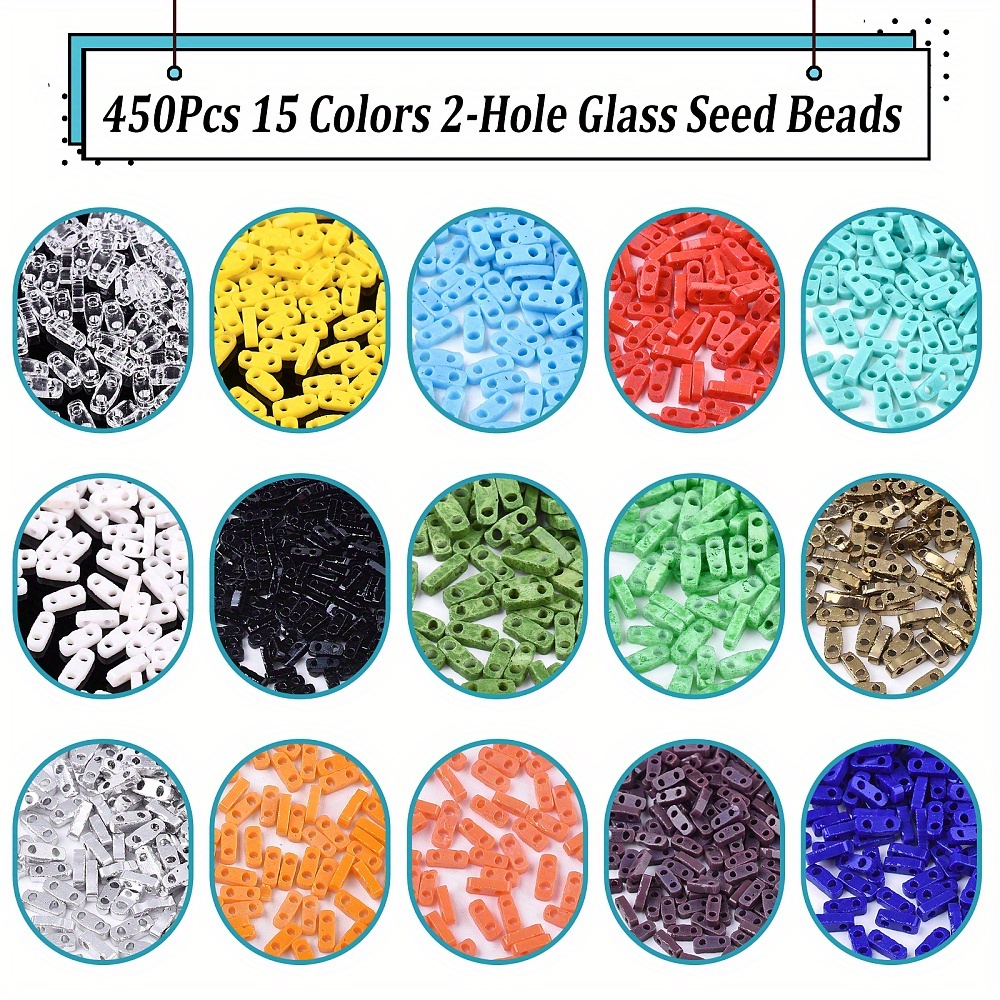 Beadthoven 160pcs 8 Colors Glitter Tila Tile Beads Mixed Transparent 2-Hole  Glass Seed Beads 5x4.5-5.5mm Flat Rectangle Carrier Beads for DIY