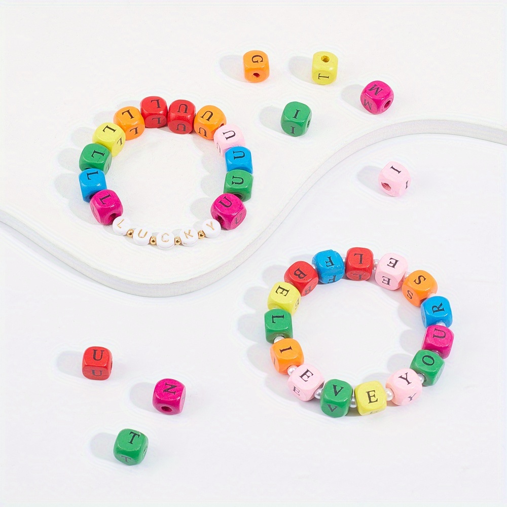 Natural Wooden Letter Beads Mixed Square Cube Beads For Jewelry
