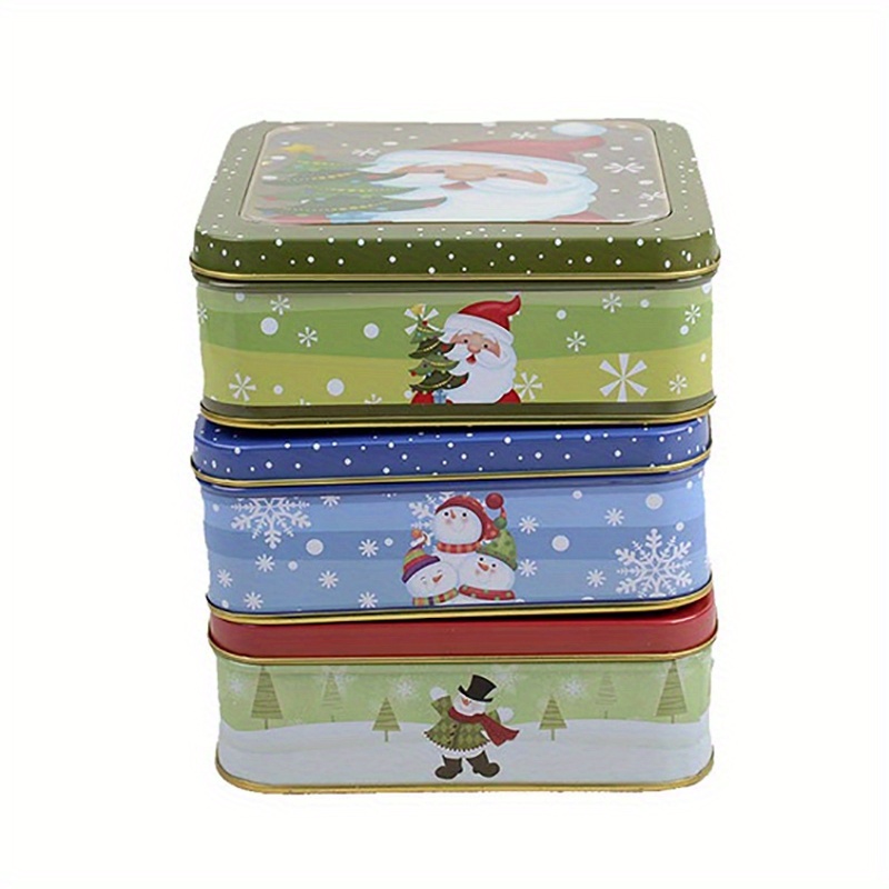 christmas tin box frosted silver portable