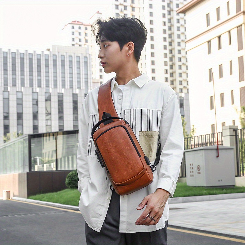 Men Crossbody Chest Bag Fashion Backpack Shoulder Bags with USB