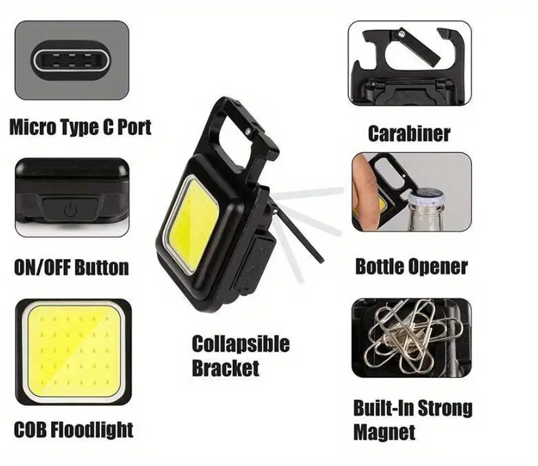 1pc usb charging cob work light portable multifunctional flashlight keychain light waterproof outdoor mini light details 2