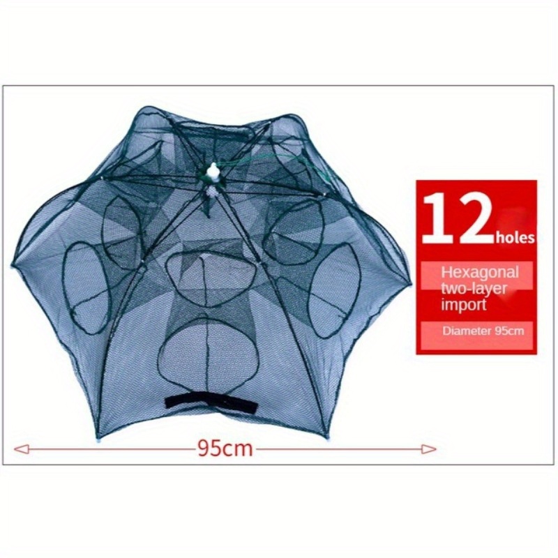 1pc 16-hole Fishing Cage, Foldable Nylon Umbrella-shaped Fish Trap, Fish  Landing Net