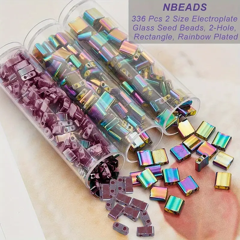 1Box About 336pPcs Tila Beads, Half Tila Glass Beads, Rainbow Rectangle  Mini Beads, For Bracelet Necklace Earring Jewelry Making