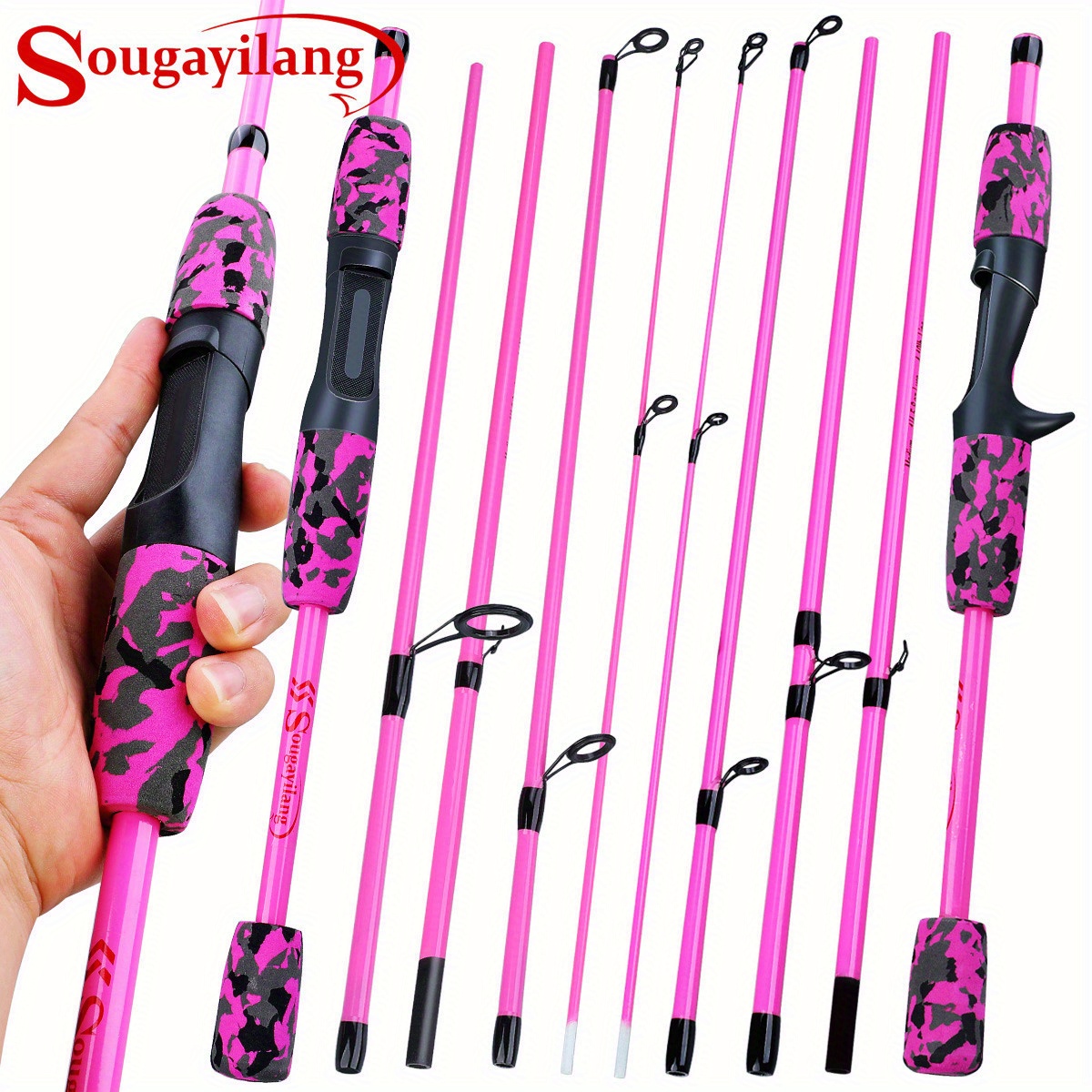 Sougayilang 1pc 170cm/5.5ft Glassfiber Fishing Rod, 5 Sections Telescopic  Spinning/Casting Rod For Freshwater