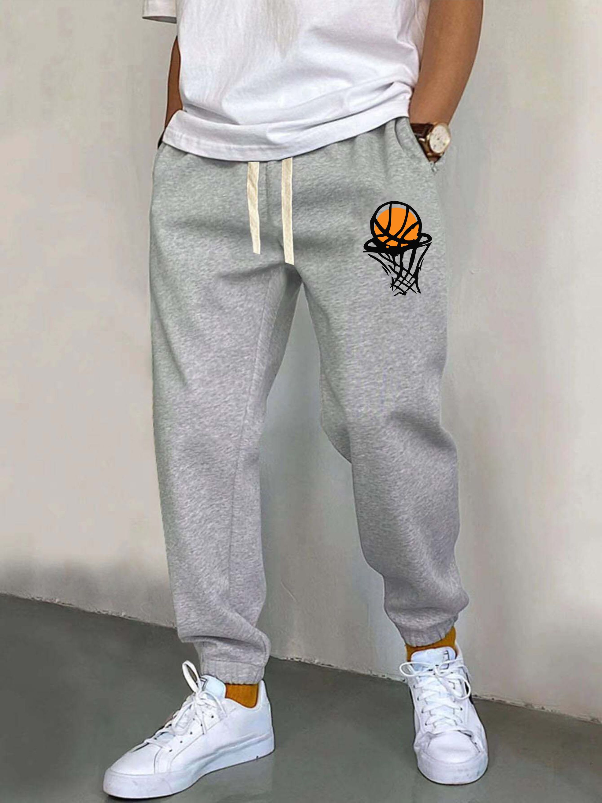 Basketball Pattern Men's Drawstring Sweatpants Pocket Casual - Temu