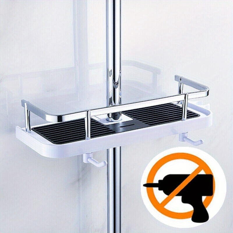 1pc No Drill Bathroom Shelf Wall Mounted Storage Rack Stainless