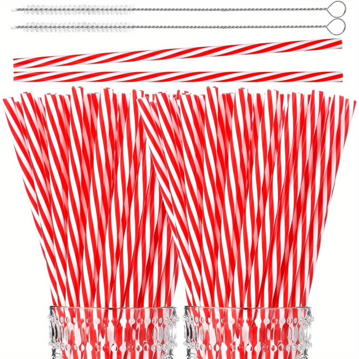 1/6Pcs Christmas Straws Reusable Plastic Spiral Xmas Colourful Drinking  Straws