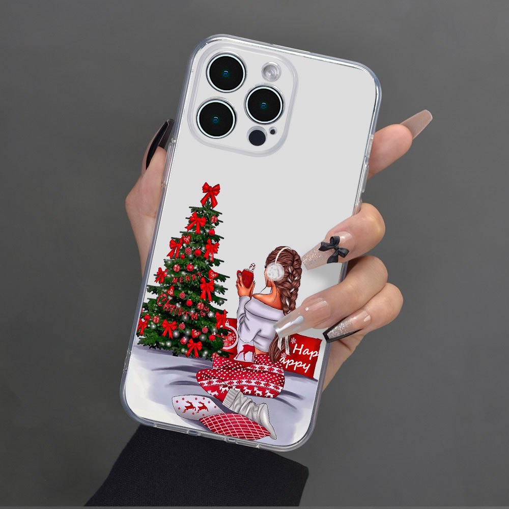 

Christmas Girl Pattern, 2.0 Transparent Full Package Thick Protective Phone Case, Shockproof Silicone Soft Rubber Tpu Phone Case, Suitable For 7 To 15 Full Series