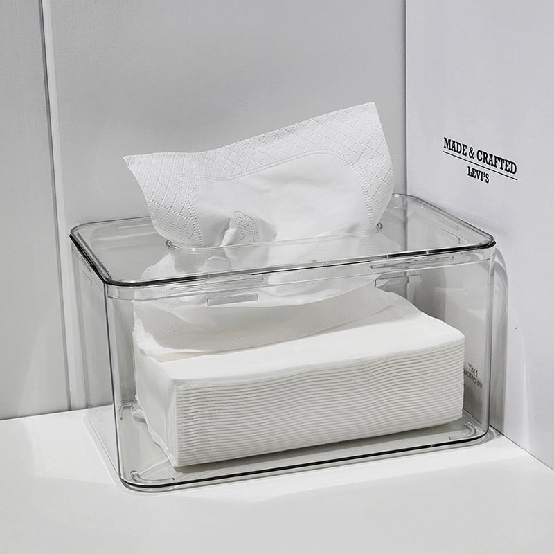 

1pc Simple Transparent Tissue Box, Tissue Box Cover, Napkin Dispenser Container, Household Tissue Holder, Tissue Storage Box For Bathroom Living Room Bedroom, Home Essentials, Bathroom Accessories