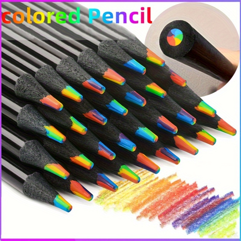 

12pcs New 8-colors Black Wood Rainbow Pencil, Creative Graffiti On Thick Colored Pencils