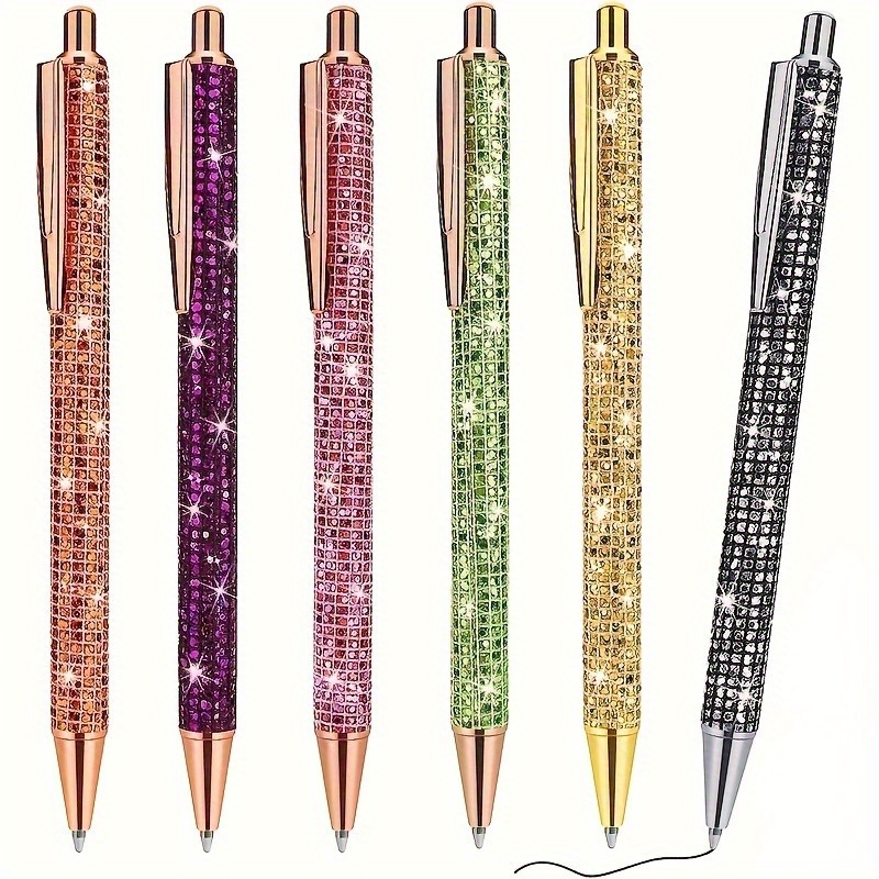 

6pcs/pack Bling Diamondoid Metallic Pens For Home School Office, Gift Pens Glitter Ballpoint Pens With Retractable Writing Black Ink Medium