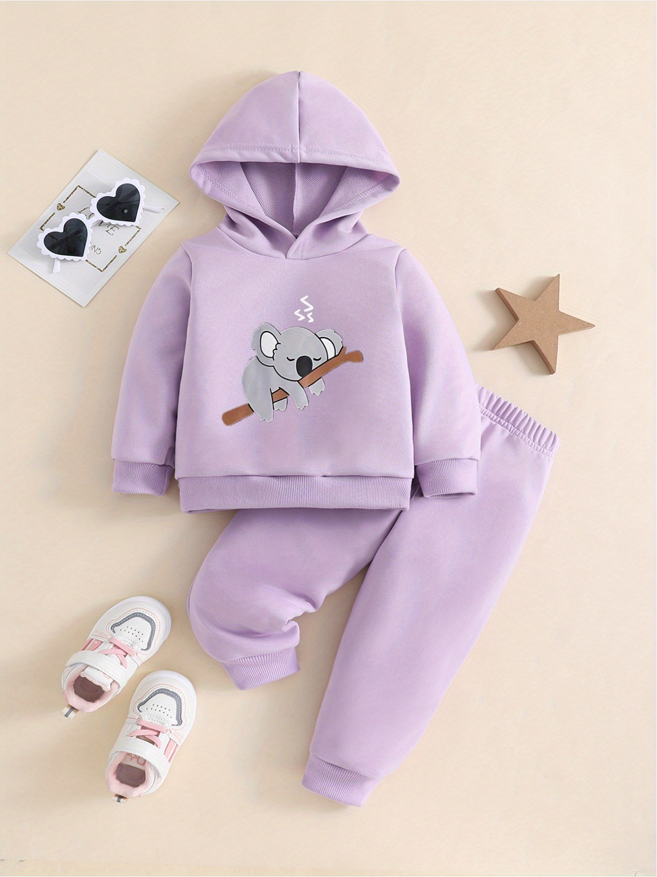 Girls' Cartoon Koala Print Hooded Top + Jogger Pants Two - Temu