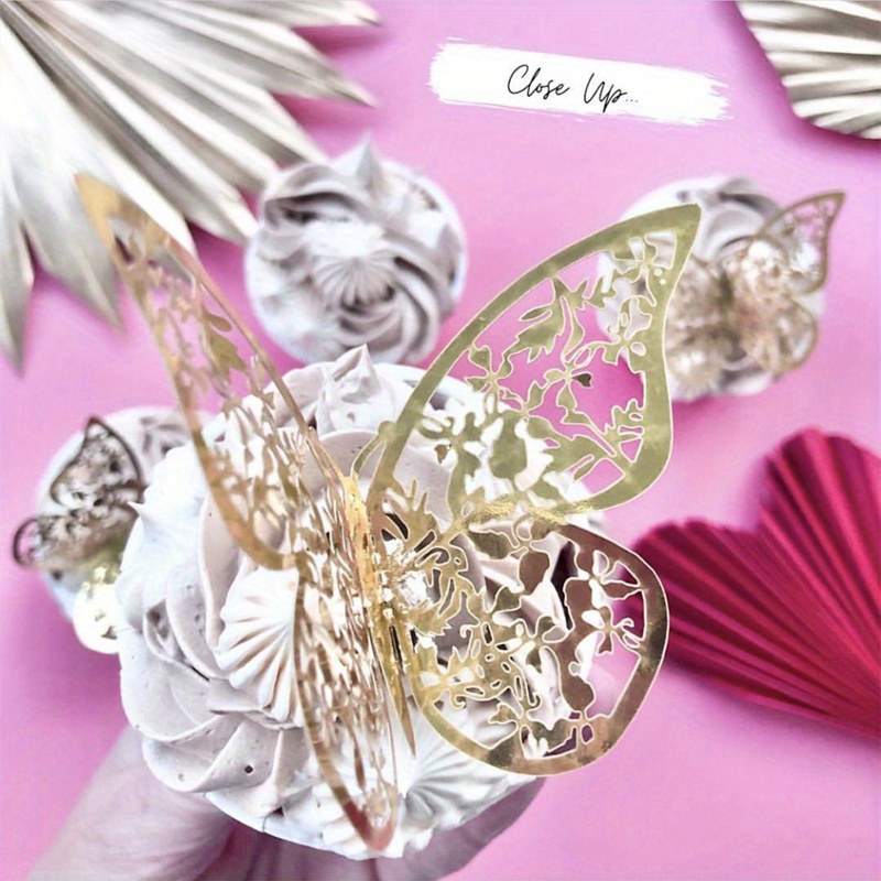 10pcs Golden Butterfly Cake Decorations Happy Birthday Acrylic Cake Topper  Simulation Butterflies Wedding Party Decor