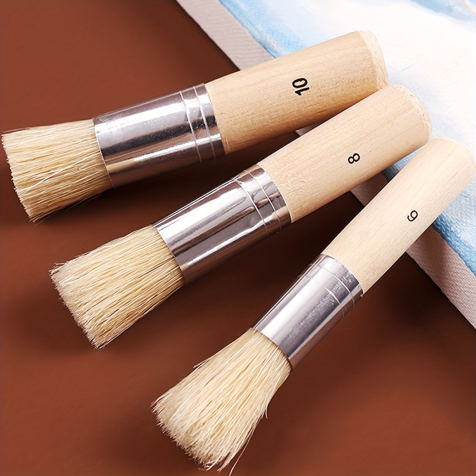 Stencil Brushes for Acrylic Paint, 6Pcs Wooden Handle Bristle Brush  Watercolor Paint Brushes Oil Painting Brush for DIY Crafts Card Making