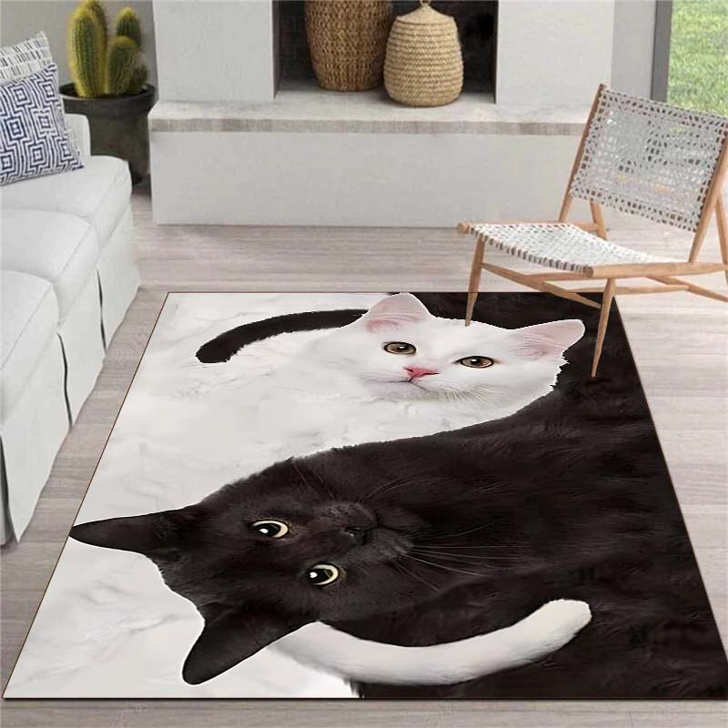 1pc Schwarz Weiß Katze Teppich Bereich Teppich Katze - Temu Germany