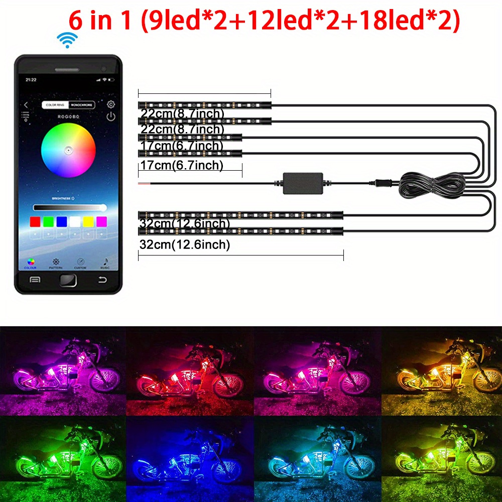 LED Car Motorcycle Decorative Ambient Lamp Flexible Strip Lights 5050 SMD  APP Sound Control RGB Waterproof