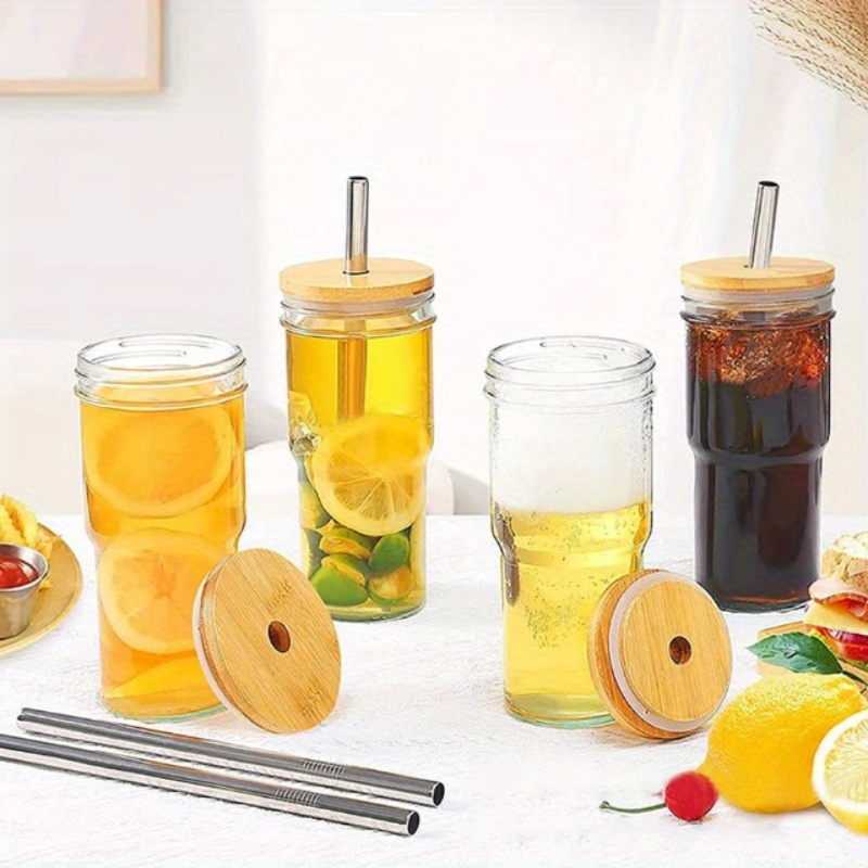Glass Cups With Lids And Straws, Iced Coffee Cups, High Borosilicate Glass  Tumblers, Glass Coffee Cups, For Beer, Juice, Milk, Birthday Gifts,  Drinkware - Temu