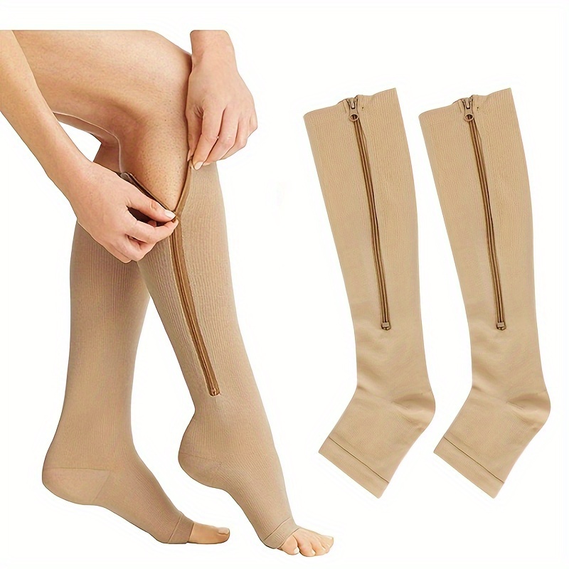 Open Toe Compression Socks With Side Zipper - Temu