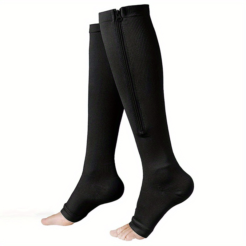 Side Zip Knee High Toeless Compression Socks Sports Support - Temu