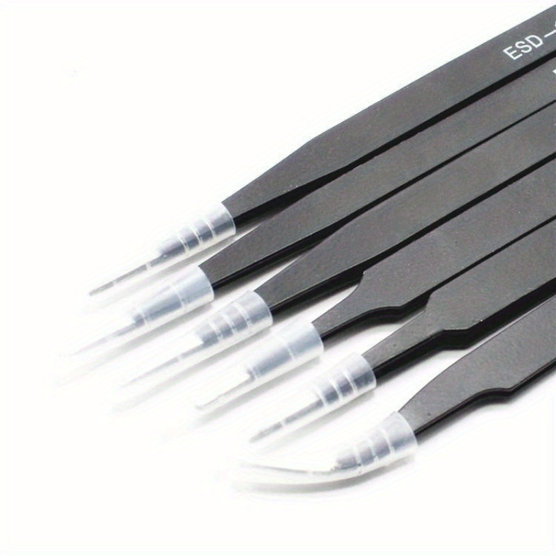 6PCS Precision Tweezers Set ESD Anti Static Stainless Steel Tweezers Repair  Tools for Electronics Repair Soldering Craft
