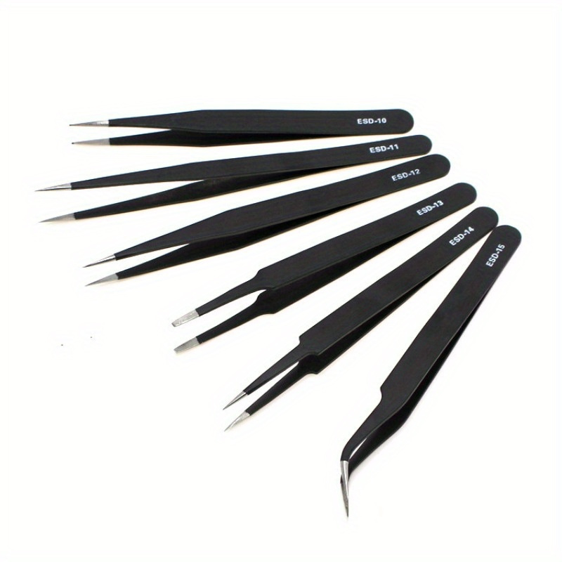 6PCS Anti Static Stainless Steel Tweezers Precision Tweezers Set