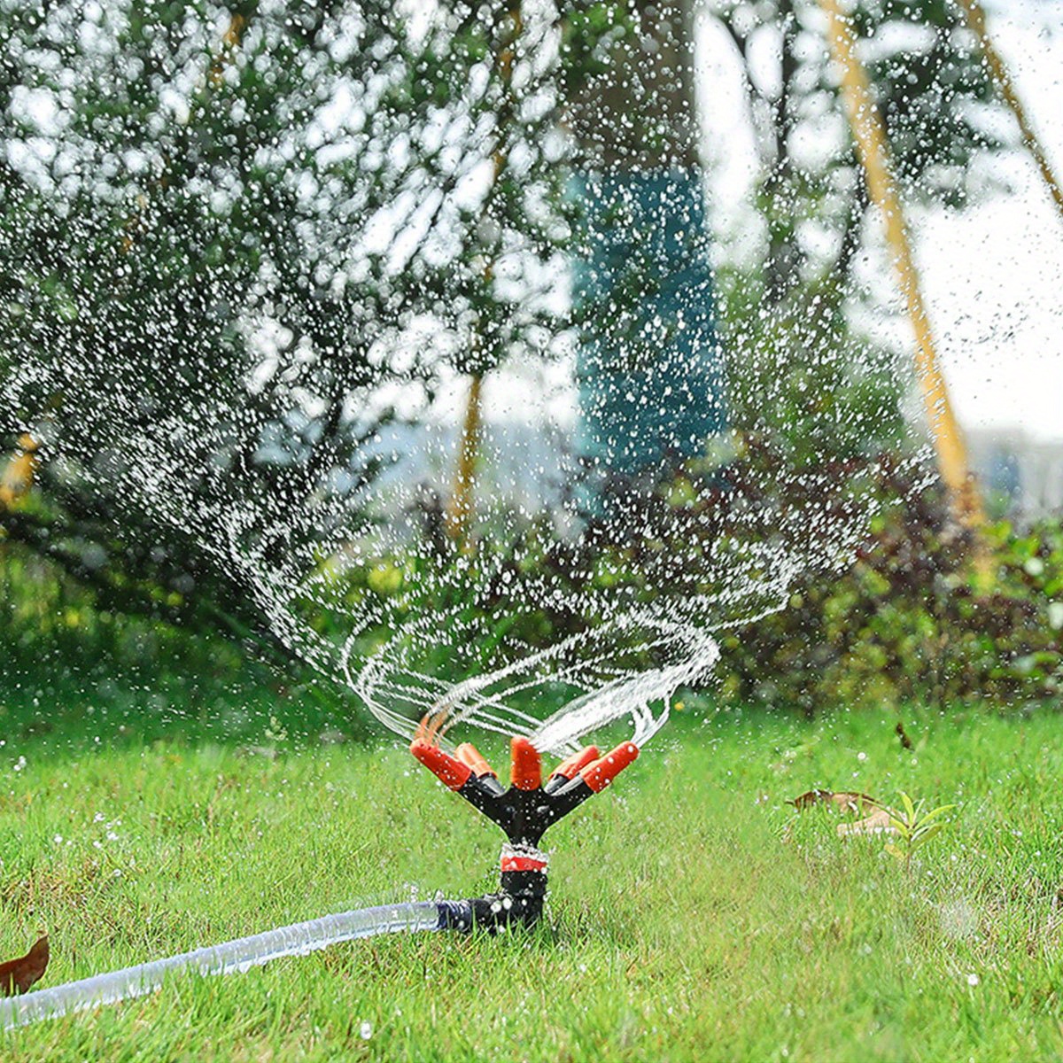 Aspersors Jardín,Aspersores de Riego Cesped de 360 ° Automático,3 Brazos  Ajustables Sprinkler Jardin para Equipos de riego, Sistema de riego para