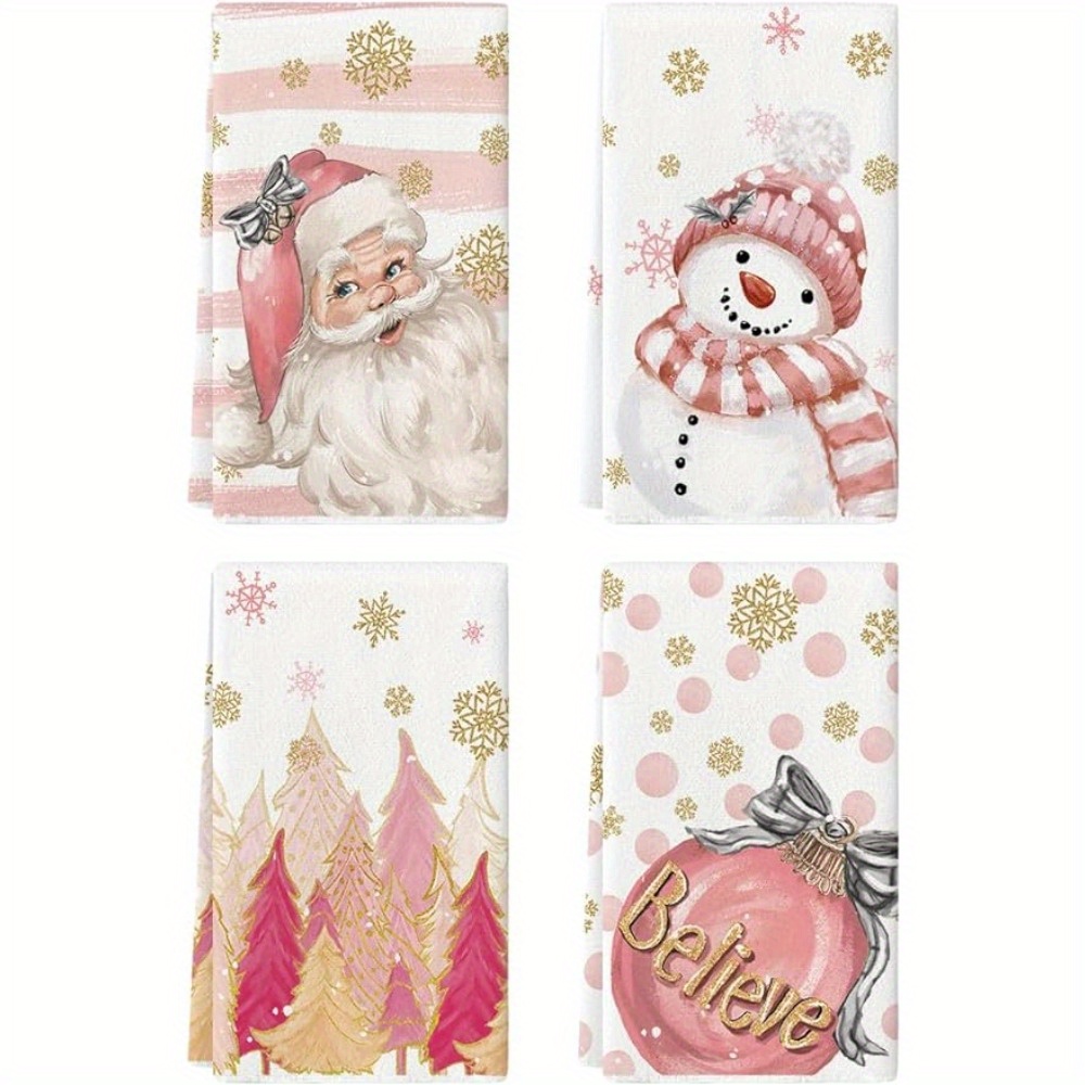 Christmas Hand Towels, Christmas Tree Santa Claus Pattern Winter Theme Kitchen  Dish Towels, Christmas Theme Scouring Pad, Cleaning Stuff, Christmas Decor,  Kitchen Supplies - Temu