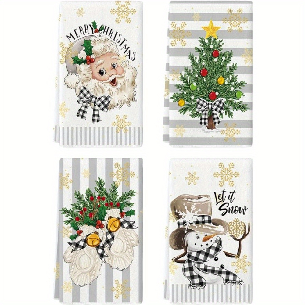 Christmas Hand Towels, Christmas Tree Santa Claus Pattern Winter Theme Kitchen  Dish Towels, Christmas Theme Scouring Pad, Cleaning Stuff, Christmas Decor,  Kitchen Supplies - Temu