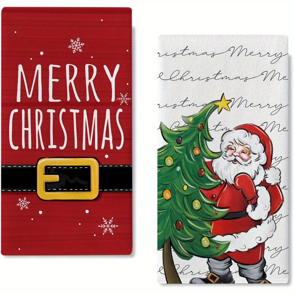 Christmas Hand Towels Santa Claus Snowman Pattern Winter - Temu