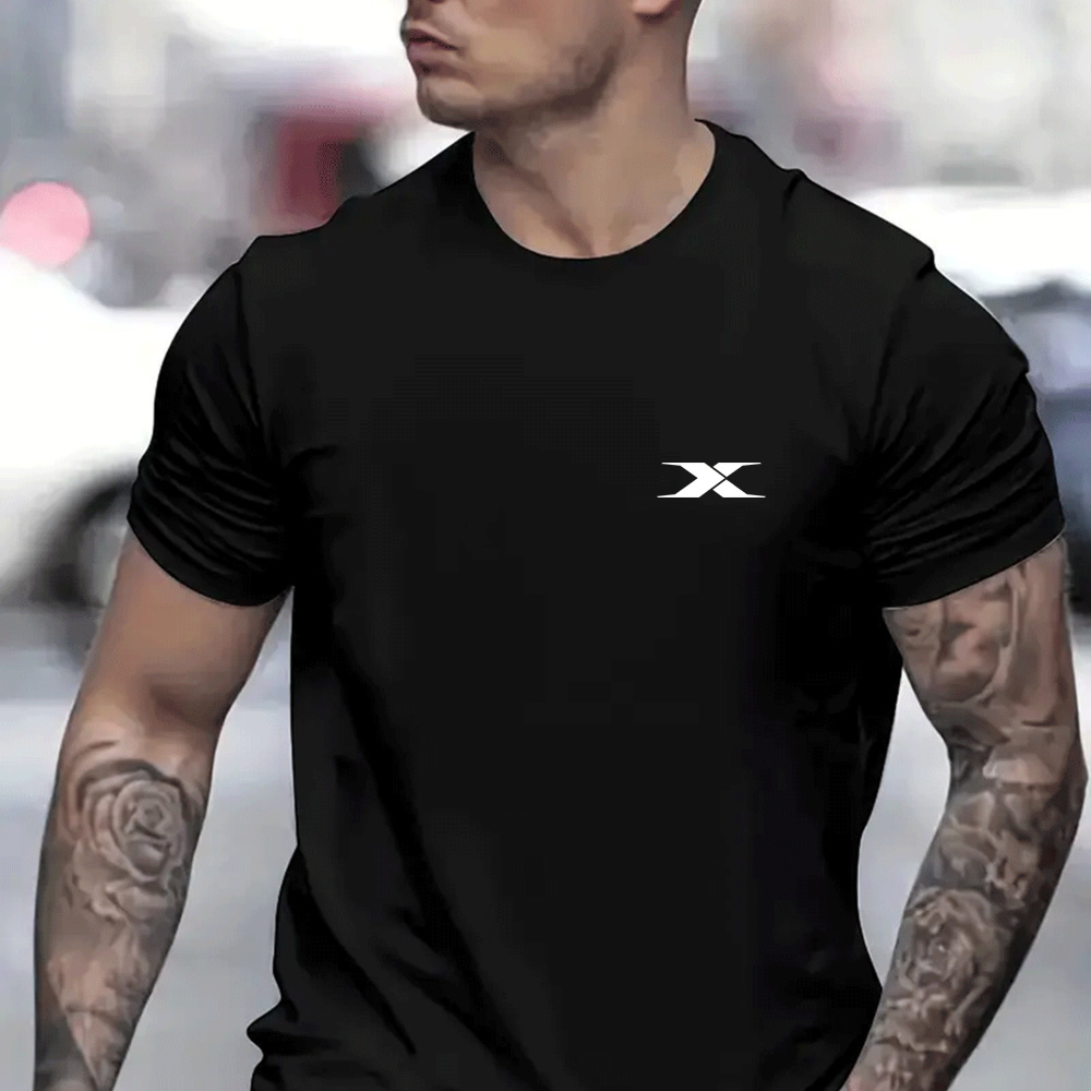 

Letter X Print, Men's Graphic T-shirt, Casual Comfy Tees For Summer, Mens Clothing