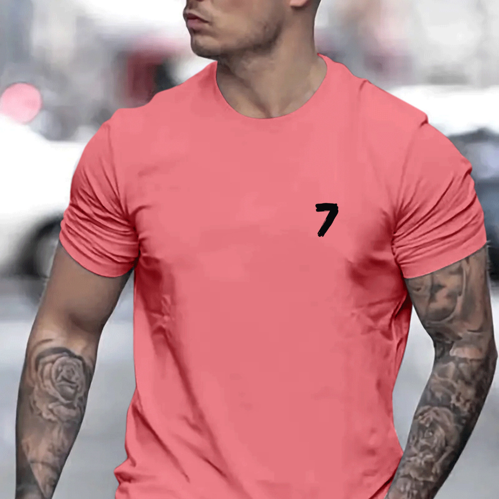 

Number 7 Print, Men's Graphic T-shirt, Casual Comfy Tees For Summer, Mens Clothing