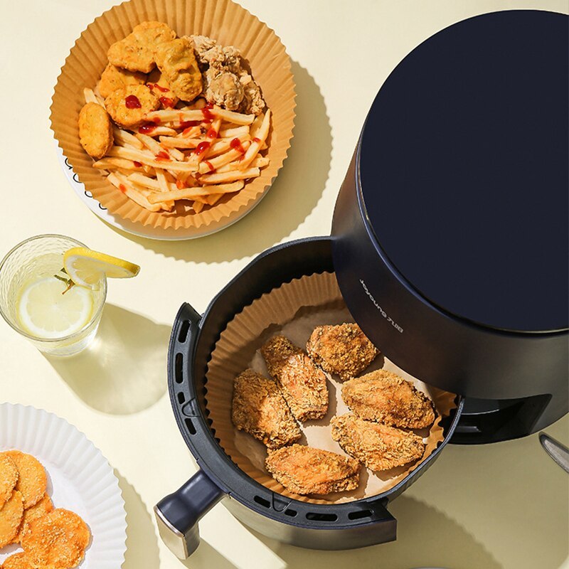100pcs 50pcs Round and Square Air Fryer Disposable Paper Steamer Baking  Oil-proof Oven papel freidora aire accesorios de cocina