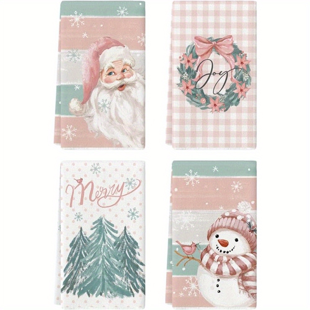 Christmas Hand Towels, Christmas Tree Santa Claus Pattern Winter Theme Kitchen  Dish Towels, Christmas Theme Scouring Pad, Cleaning Stuff, Christmas Decor,  Kitchen Supplies - Temu