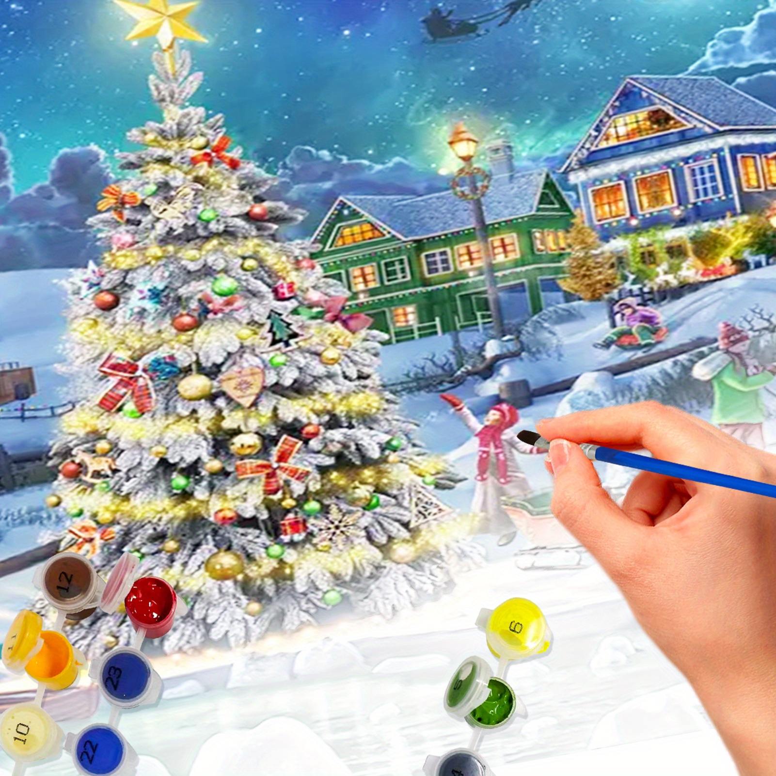 Christmas Paint by Numbers for Adults,Red Truck Paint by Numbers Kit for Adults Beginner,Large Size Christmas Tree Oil Painting Acrylic Paints