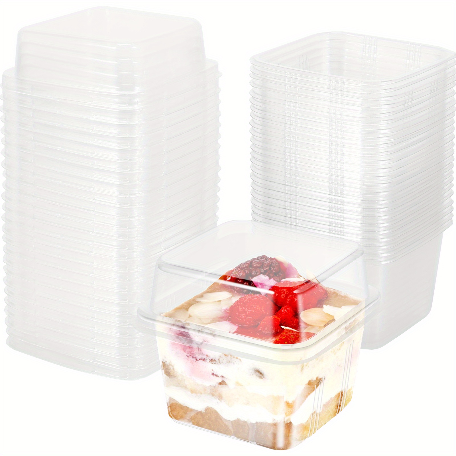 50Pcs/lot Plastic Boxes with Cover Portable Fruits Case One-off Takeout  Food Containers for Home Party Wedding Transparent Box