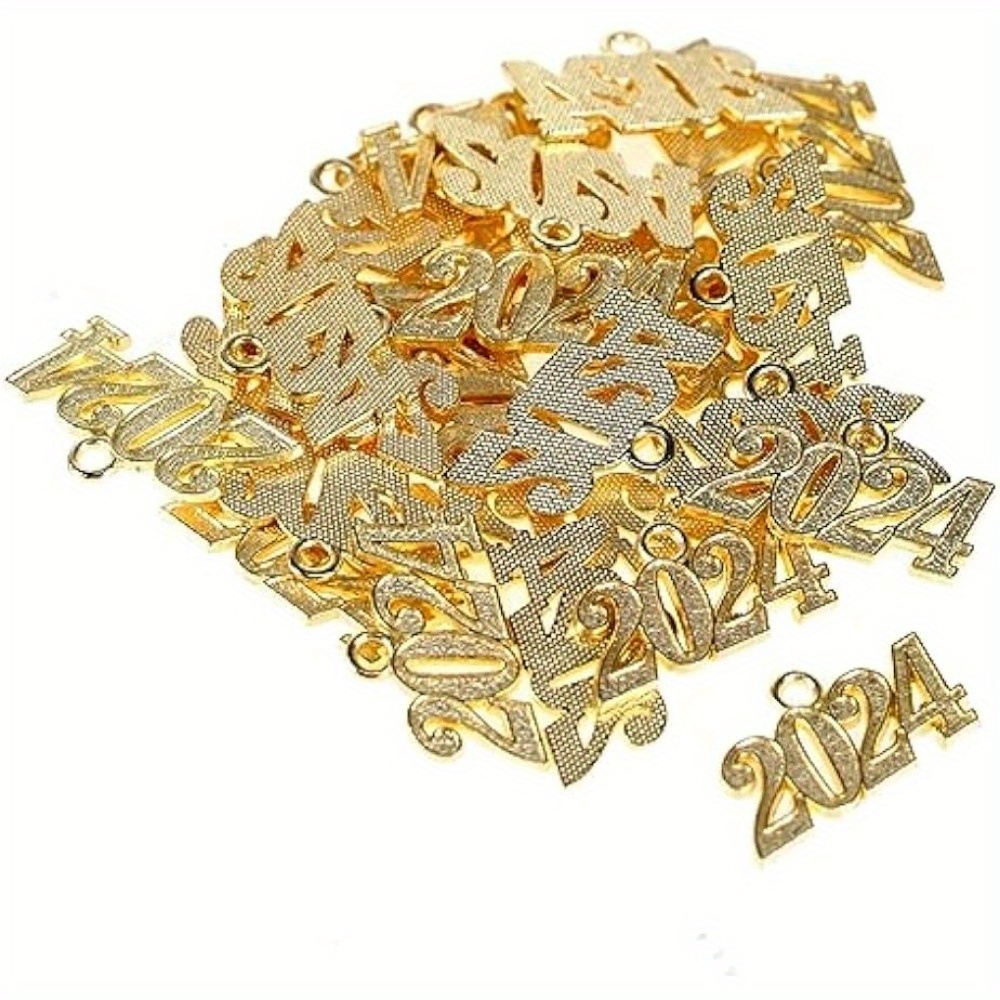 SEWACC 50pcs Year 2024 Charms, 2024 Year Letter Charms Pendant 2024 Graduation Charms DIY Jewelry Making Charm for New Years