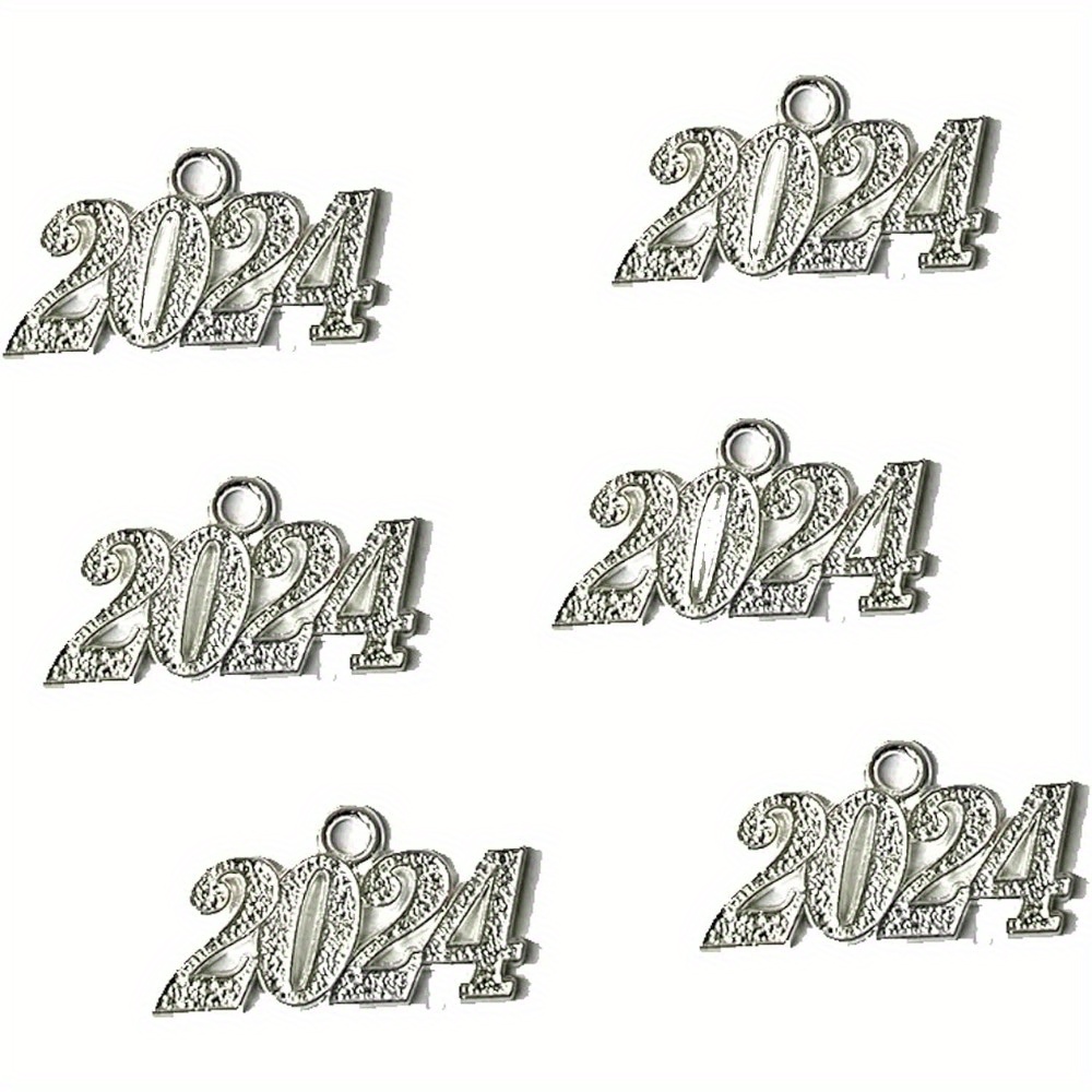 30pcs 2024 Charms Silver Year Signet Bulk Antique Number Pendants Year Charms for Jewelry Making Finding Necklace Bracelets Keychain DIY Project