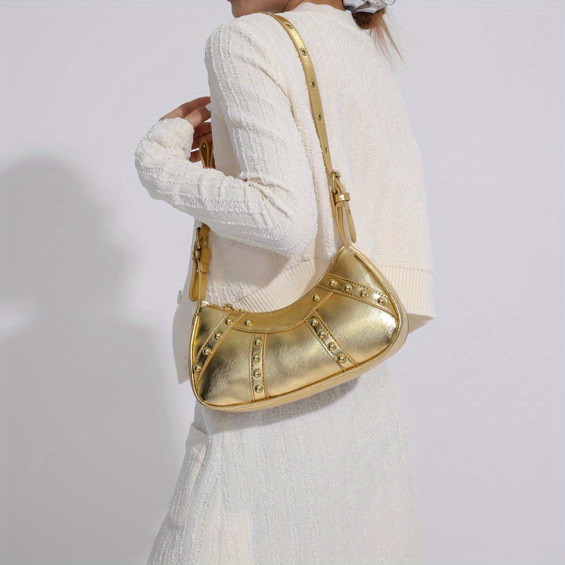 Golden Rivets Design Underarm Shoulder Bag PU Leather Hobos