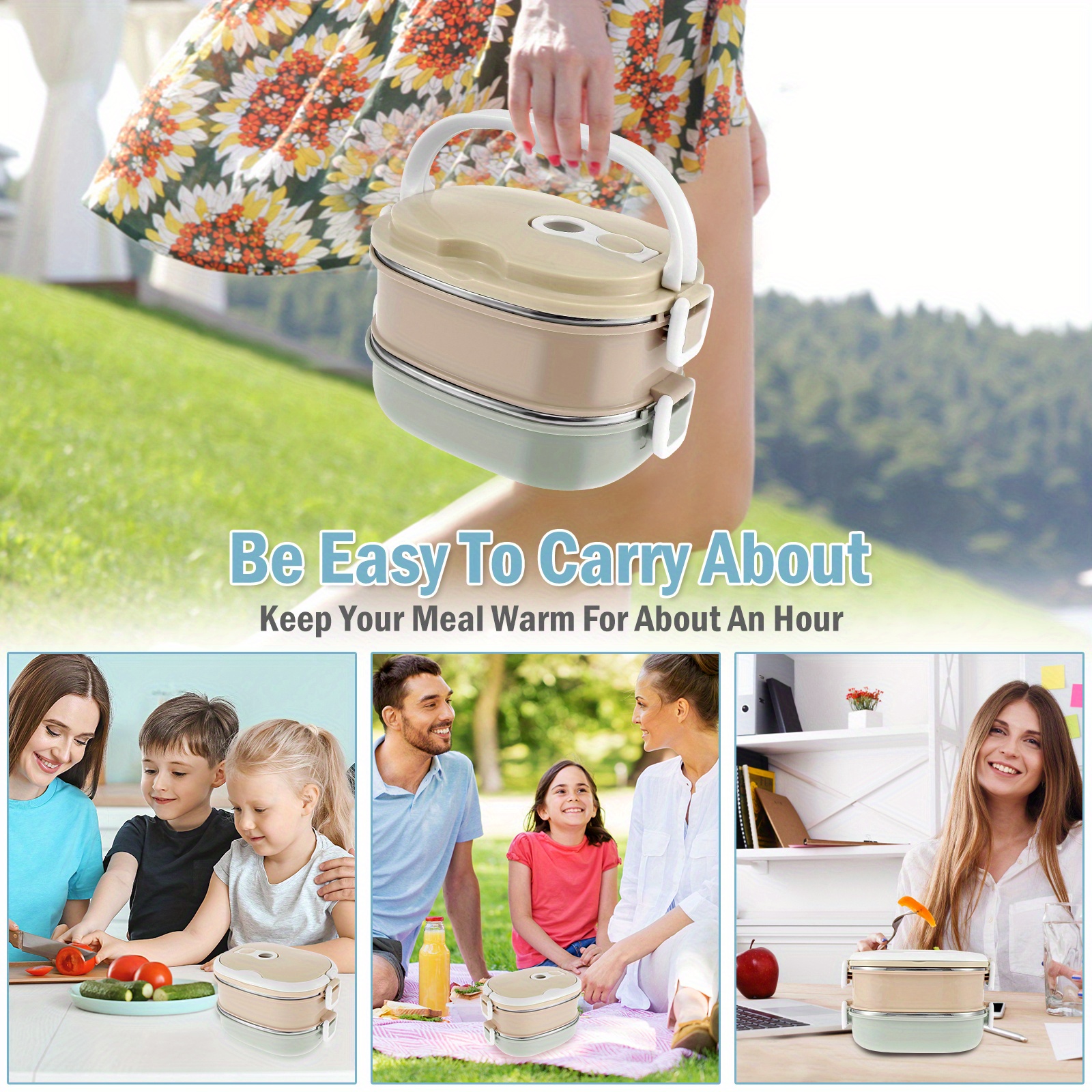 Lunch Boxes, Stainless Steel Lunch Containers With Air Hole, 2 Tier Sealed Lunch  Box With Thickened Snap, Portable Food Storage Containers With Arched  Handle, For Travel, Office And School, Kitchen Supplies - Temu