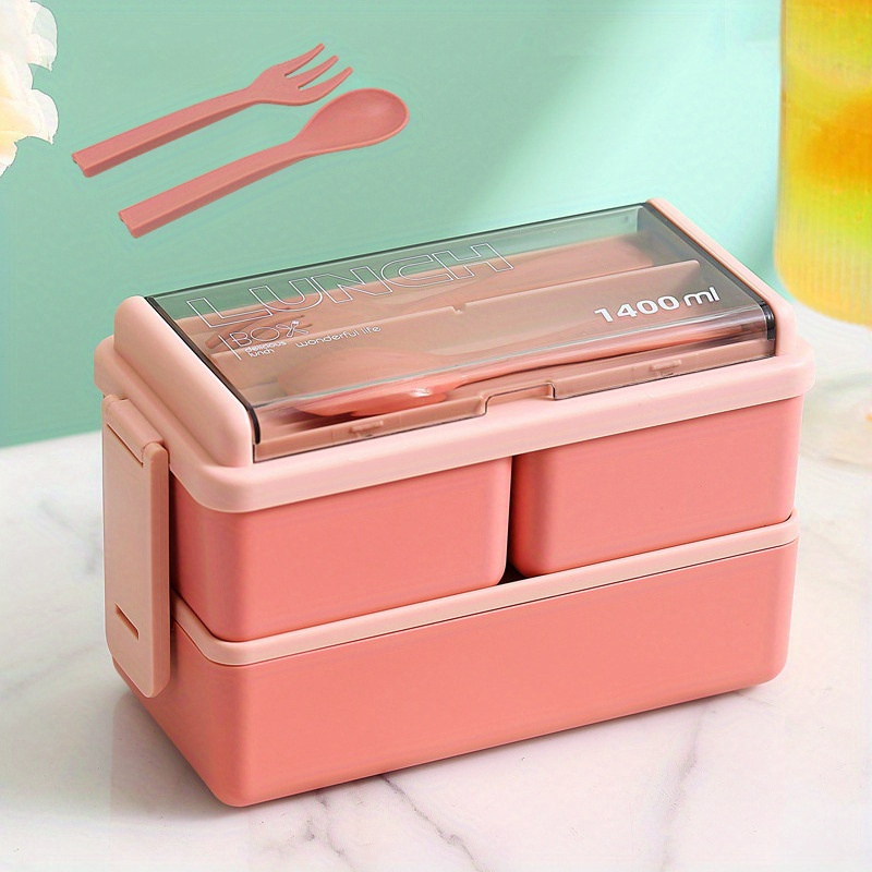 Double-layer Leak-proof Sealed Lunch Box - Washable Microwaveable Plastic Bento  Box With Utensils - Reusable Lunch Container With Insulated Bag, Kitchen  Supplies - Temu