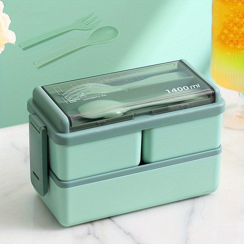 1400ml Bento Box 2 Layer Lunch Box Containers Leak-proof Stackable  Microwavable