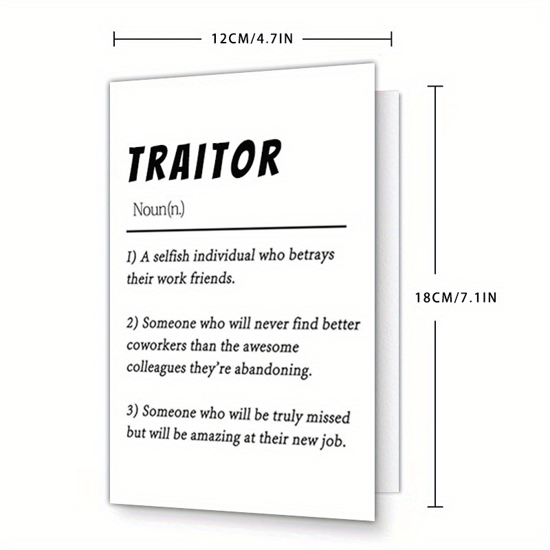 Traitor Definition Card Coworker Leaving Card Colleague 