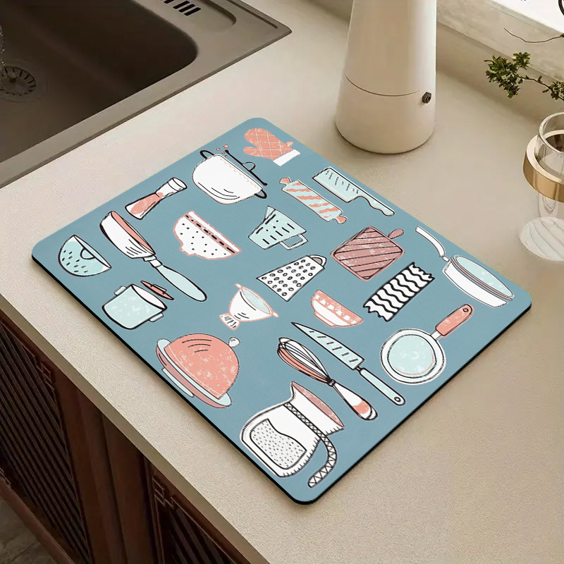 Dish Drying Mats for Kitchen,Absorbent Soft Diatom Mud Drain Pad for  Countertop Drying,for Kitchen Bathroom(12 x 16) 