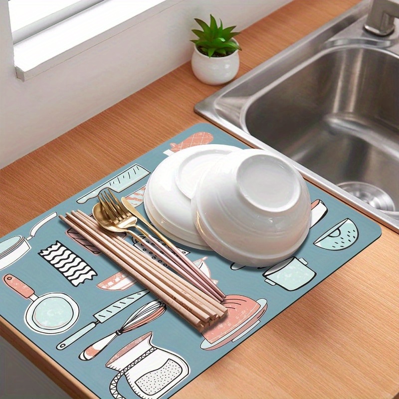 Dish Drying Pad, Kitchen Countertop Absorbent Mat, Washstand Drain