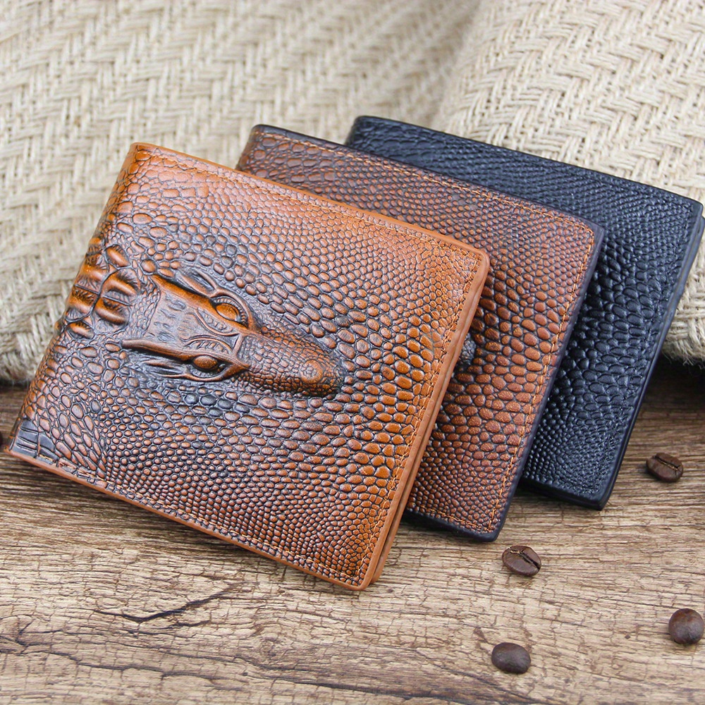 1pc Mens Fashion Crocodile Pattern Wallet Short Wallet Large