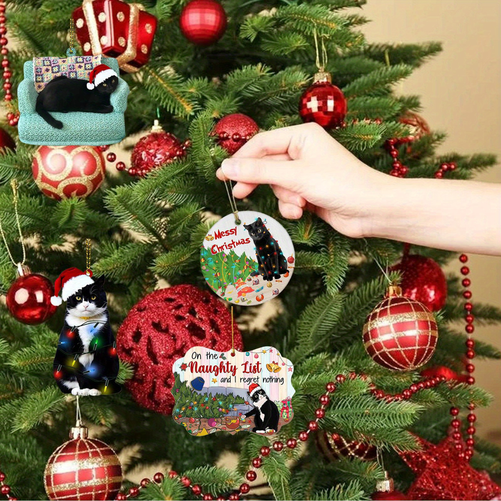 Décoration de Noël en forme de chat noir à suspendre, pour fête de Noël,  décoration d'intérieur, cadeau pour les amoureux des chats : :  Cuisine et Maison