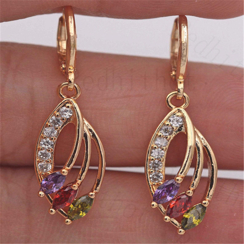 

1pair Shiny Colorful Cubic Zirconia Decor Long Hoop Earrings, Elegant Party Jewelry, Birthday Gift For Teen Girls