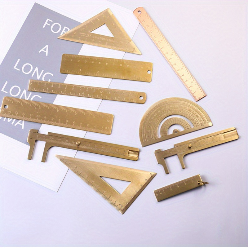 Vintage Brass Metal Multifunctional Bookmark Stencil Ruler DIY