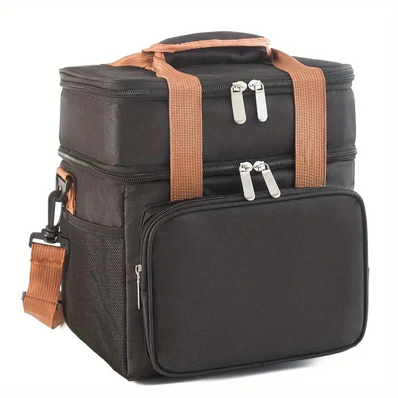 Portable Leather Insulated Lunch Bag Large Capacity Double Layer